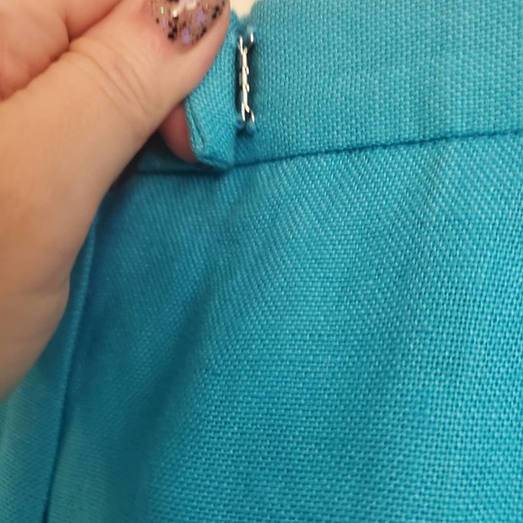 🎯Vintage Talbots Turquoise Irish Linen High Rise Pleated Front Wide Leg Pant 12 - Picture 10 of 16